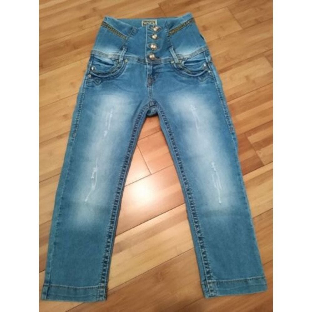 EVO Evolution Jeans Womens Capri High Waisted Rhinestone Buttons SZ 5 Lots Bling